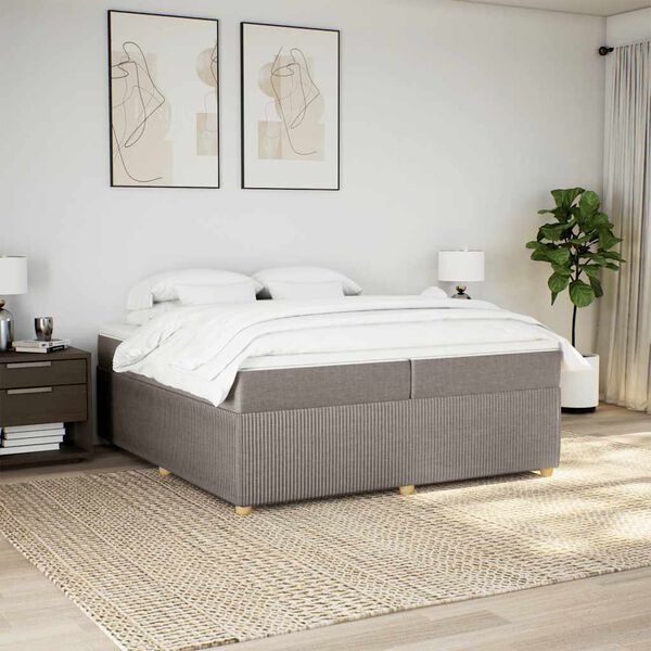 vidaXL Pat box spring cu saltea, gri taupe, 200x200 cm, textil