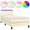 vidaXL Pat cu arcuri, saltea și LED, crem, 100x200 cm, piele ecologică