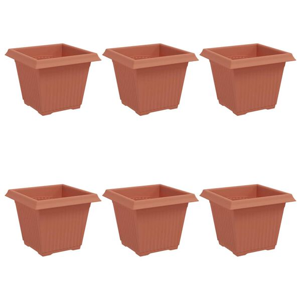 vidaXL Vază pătrată pentru flori 6 pcs Roșu cărămidă 20 x 20 x 16 cm