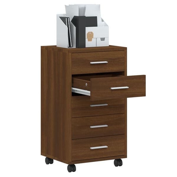 vidaXL Dulap cu sertare și roți, stejar maro, lemn prelucrat