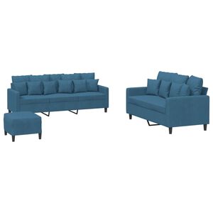 vidaXL Set de canapele cu perne, 3 piese, albastru, catifea