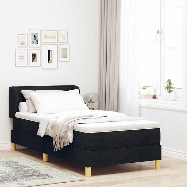vidaXL Pat cu arcuri cu saltea cu headboard Negru 80 x 200 cm țesătură