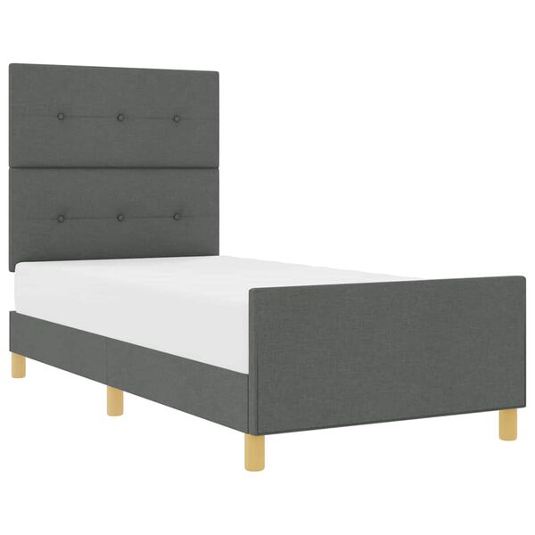 vidaXL Cadru de pat cu headboard Gri &icirc;nchis 90 x 190 cm țesătură