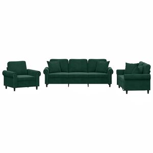 vidaXL Set canapea cu perne, 3 piese, verde &icirc;nchis, catifea
