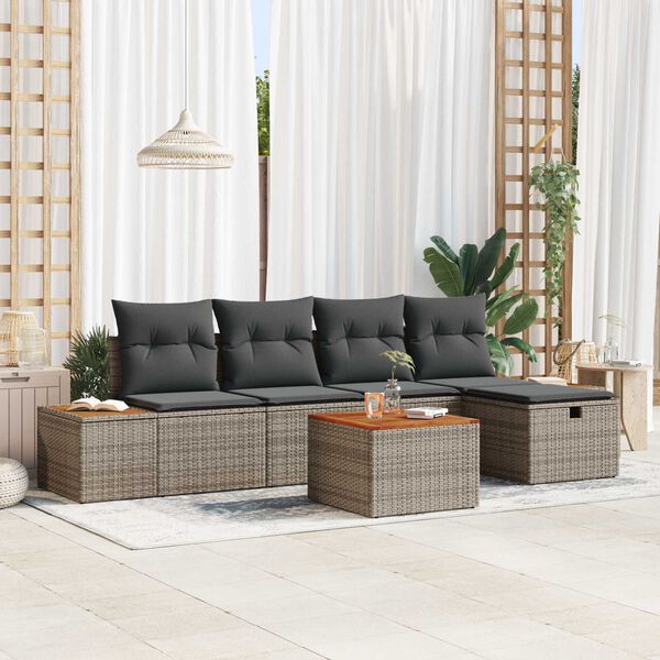 vidaXL Set de canapele pentru grădină cu pernă 6 pcs Gri Rattan poli