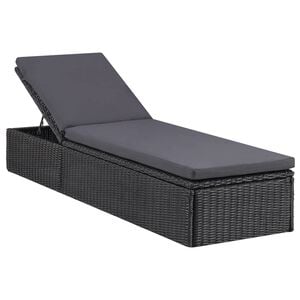 vidaXL Șezlong, negru și gri &icirc;nchis, poliratan