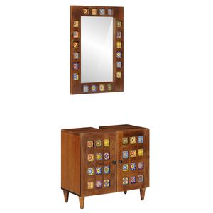 vidaXL Set de mobilier pentru baie 2 pcs castan Lemn de mango solid
