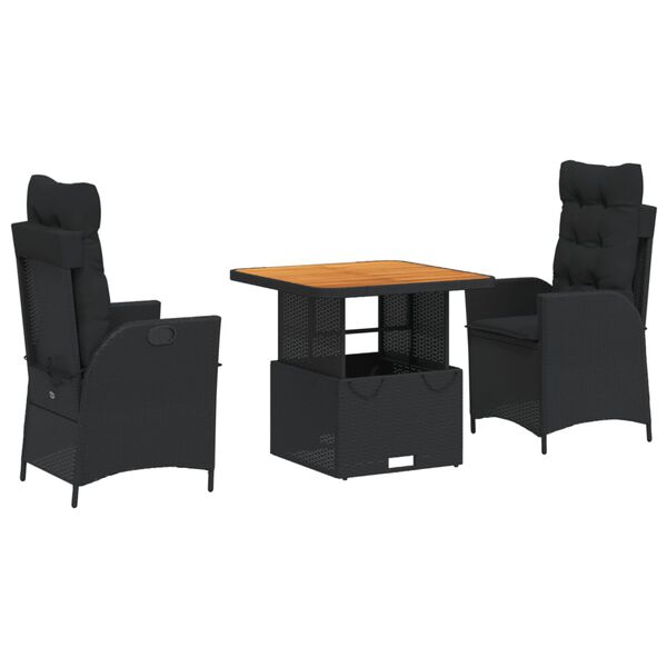 vidaXL Set mobilier de grădină cu perne, 4 piese, negru, poliratan
