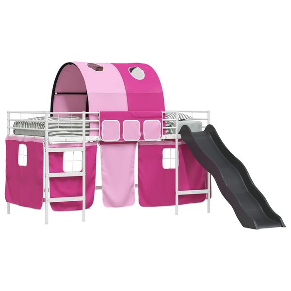vidaXL Cadru de pat supraetajat pentru copii Alb și roz 100 x 200 cm