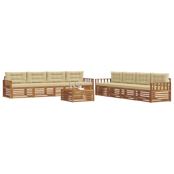 vidaXL Set de canapele de exterior cu pernă 9 pcs Natural și Bej