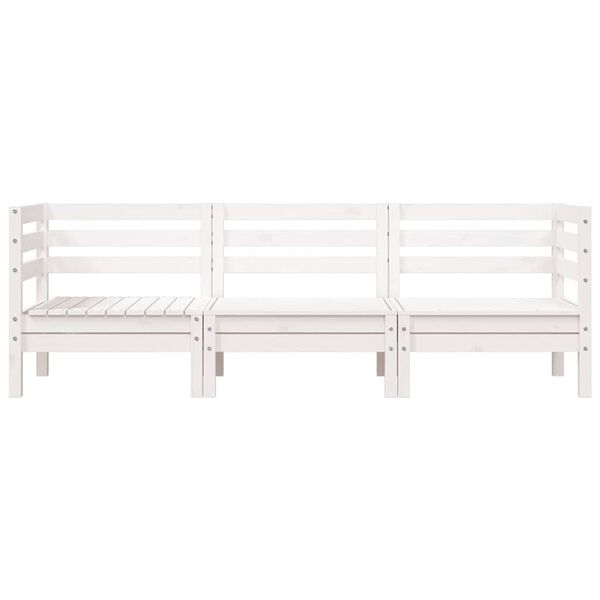 vidaXL Canapea de grădină cu 3 locuri, alb, lemn masiv de pin