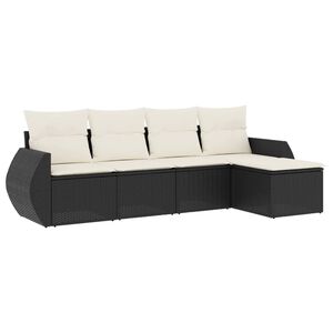 vidaXL Set mobilier de grădină cu perne, 5 piese, negru, poliratan