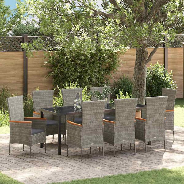 vidaXL Set de masă pentru grădină 9 pcs Gri Oțel vopsit electrostatic