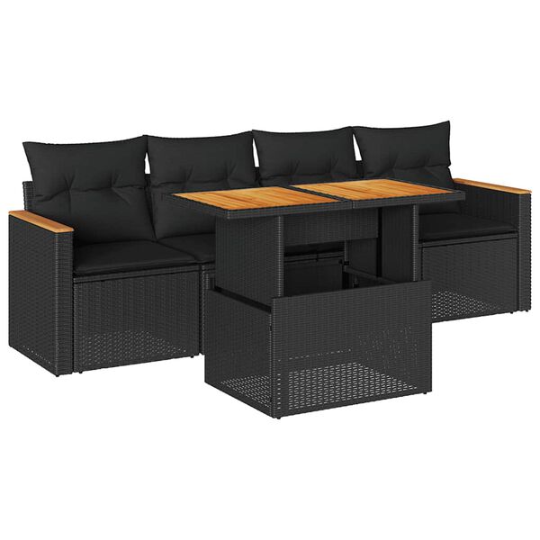 vidaXL Set mobilier de grădină cu perne, 5 piese,poliratan/lemn acacia
