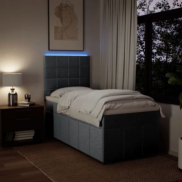 vidaXL Pat box spring cu saltea, gri deschis, 90x200 cm, textil