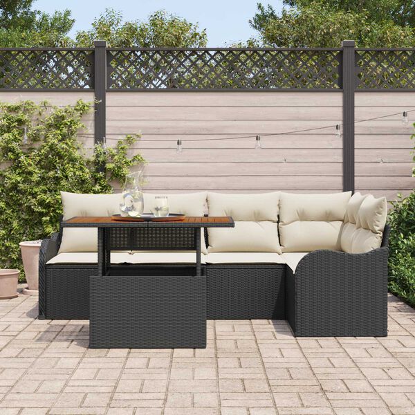 vidaXL Set de canapele pentru grădină 6 pcs Negru Rattan poli