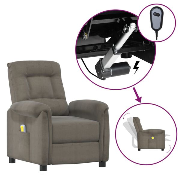 vidaXL Fotoliu de masaj cu ridicare, gri &icirc;nchis, textil microfibră