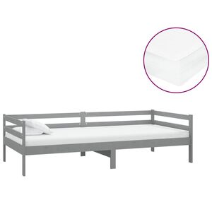 vidaXL Pat de zi cu saltea, gri, 90x200 cm, lemn masiv de pin