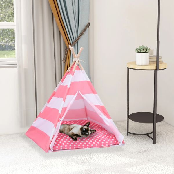 vidaXL Cort pentru pisici tipi cu sac coajă piersică, 60x60x70 cm, dungi