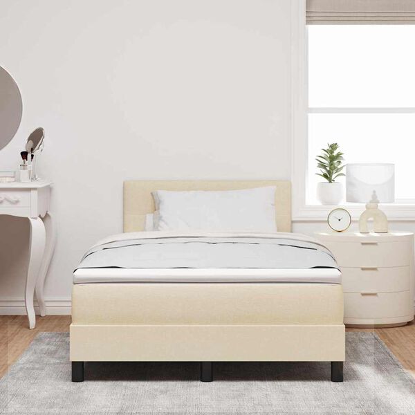 vidaXL Pat cu arcuri cu saltea cu headboard Crem 120 x 190 cm țesătură