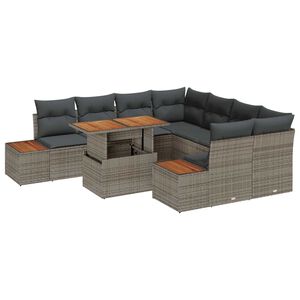 vidaXL Set de canapele pentru grădină 9 pcs Gri Rattan poli