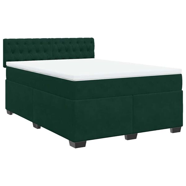 vidaXL Pat box spring cu saltea, verde &icirc;nchis, 160x200 cm, catifea