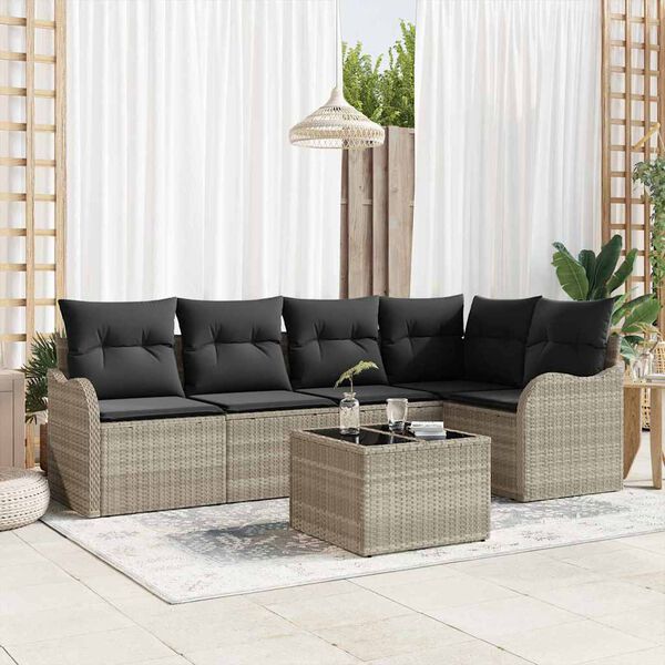 vidaXL Set de canapele pentru grădină 6 pcs Gri deschis Rattan poli