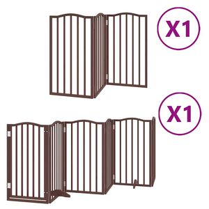 vidaXL Poartă c&acirc;ini pliabilă cu ușă 9 panouri maro, 450 cm, lemn plop