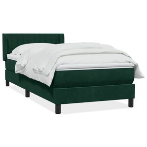 vidaXL Pat box spring cu saltea, verde &icirc;nchis, 80x220 cm, catifea