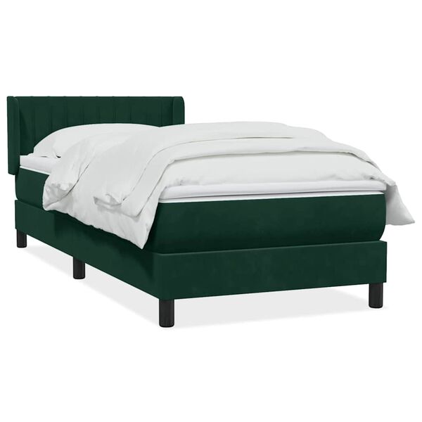 vidaXL Pat box spring cu saltea, verde &icirc;nchis, 80x220 cm, catifea