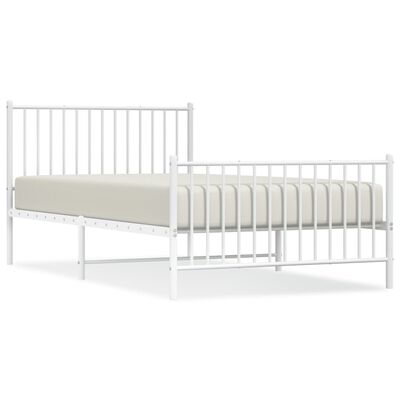 vidaXL Cadru de pat metalic cu tăblie de cap/picioare, alb, 107x203 cm