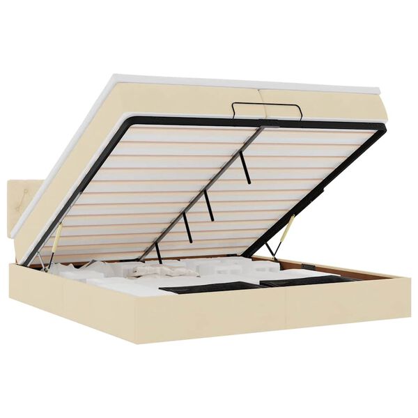 vidaXL Cadru de pat otoman cu saltea crem 200x200 cm stofa