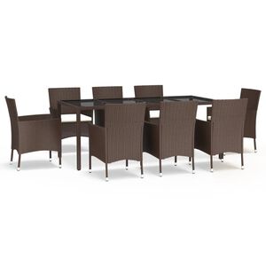 vidaXL Set mobilier de grădină cu perne, 9 piese, maro, poliratan