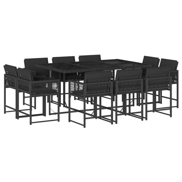 vidaXL Set mobilier de exterior cu perne, 11 piese, negru, poliratan
