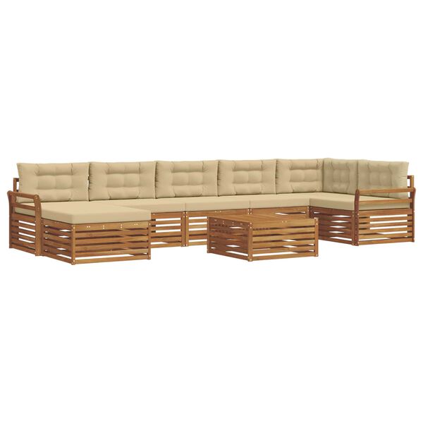 vidaXL Set de canapele de exterior cu pernă 8 pcs Natural și Bej
