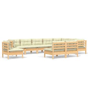 vidaXL Set mobilier grădină cu perne crem, 10 piese, lemn masiv de pin