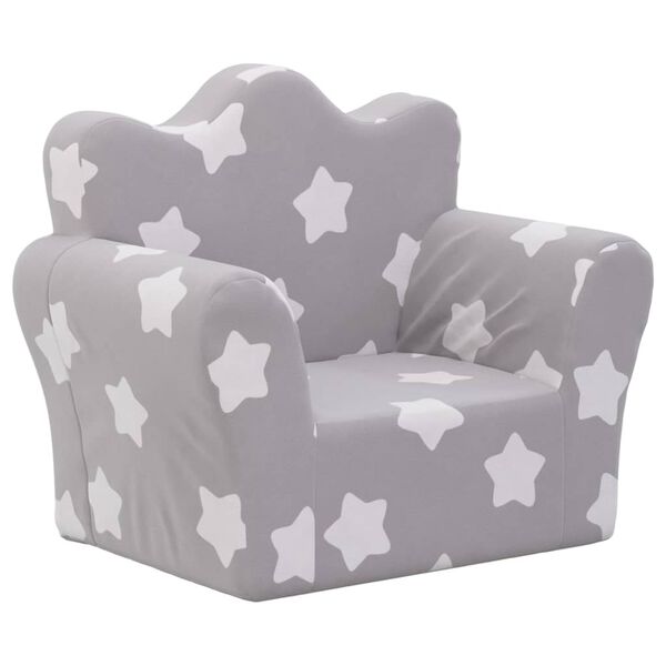 vidaXL Canapea pentru copii, gri deschis cu stele, pluș moale