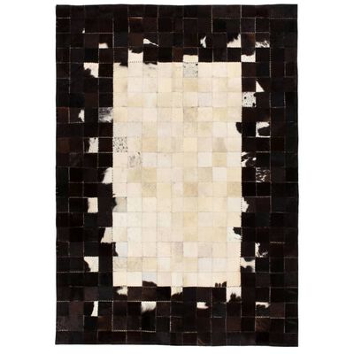 vidaXL Covor piele naturală, mozaic, 120x170 cm Pătrate Negru/alb