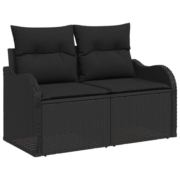 vidaXL Set de canapele pentru grădină cu pernă 6 pcs Negru Poli Rattan
