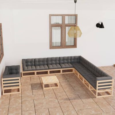 vidaXL Set mobilier grădină cu perne, 12 piese, lemn masiv de pin