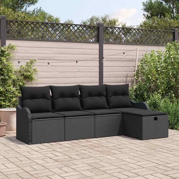 vidaXL Set de canapele pentru grădină cu pernă 5 pcs Negru Rattan poli