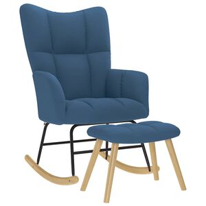 vidaXL Scaun balansoar cu taburet, albastru, material textil