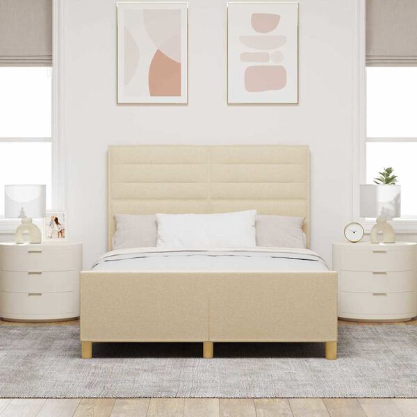 vidaXL Cadru de pat cu headboard Crem 140 x 200 cm țesătură