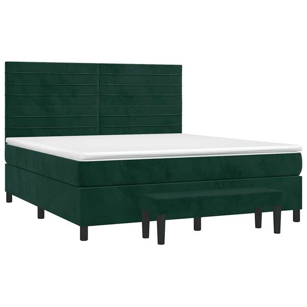 vidaXL Pat box spring cu saltea, verde &icirc;nchis, 180x200 cm, catifea