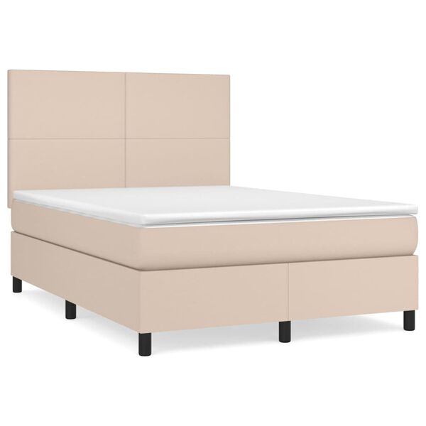 vidaXL Pat box spring cu saltea, cappuccino, 140x200cm piele ecologică