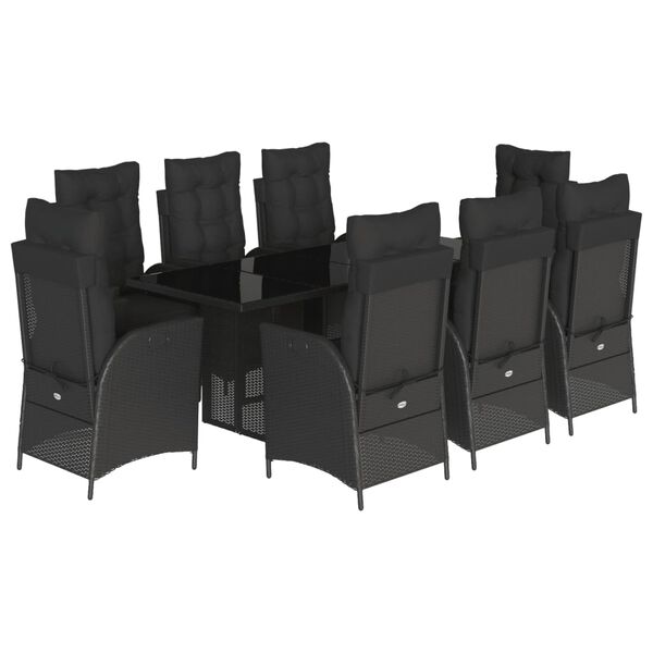 vidaXL Set mobilier de grădină cu perne, 9 piese, negru, poliratan
