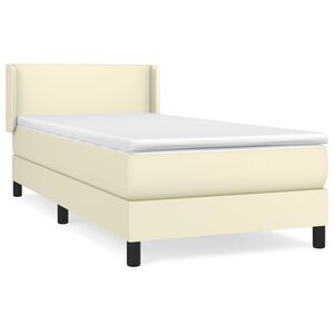 vidaXL Pat box spring cu saltea, crem, 90x200 cm, piele ecologică