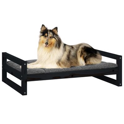 vidaXL Pat pentru câini, negru, 95,5x65,5x28 cm, lemn masiv de pin