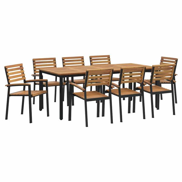 vidaXL Set de masă pentru grădină 9 pcs Negru Lemn Solid de Acacia