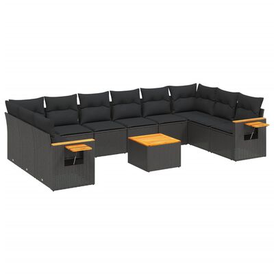 vidaXL Set canapele de grădină cu perne, 11 piese, negru, poliratan
